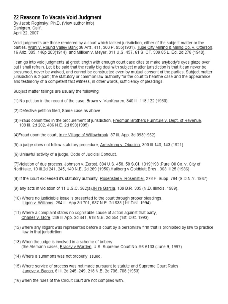 22 Grounds for Vacating Void Judgments | PDF | Government Information ...