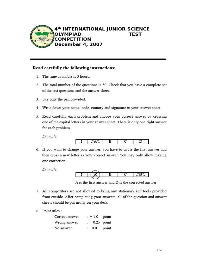 IJSO 2007 Examination Instructions | PDF | Cellular Respiration | Stars