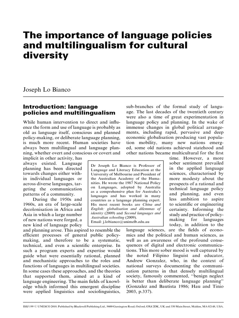 Language Policies for Cultural Diversity | PDF | Multilingualism ...
