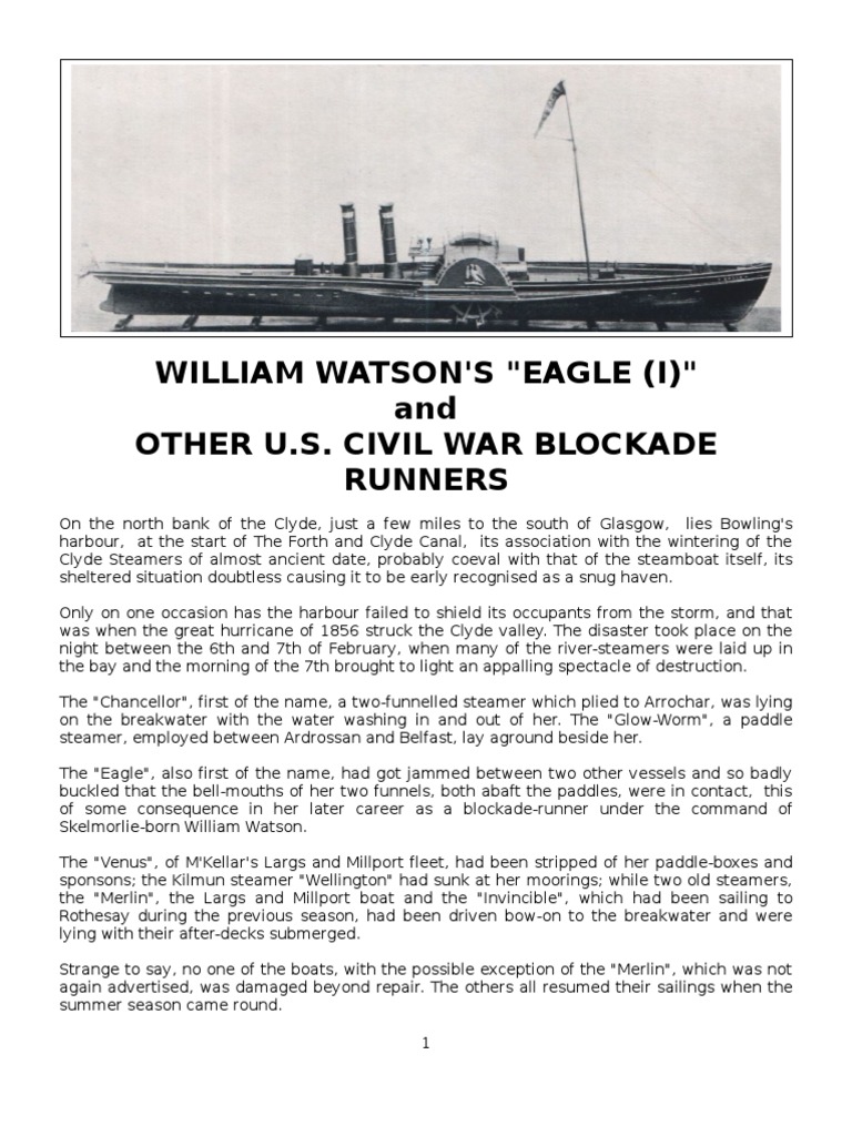 William Watson's Eagle and Other U.S. Civil War Blockade Runners Sea