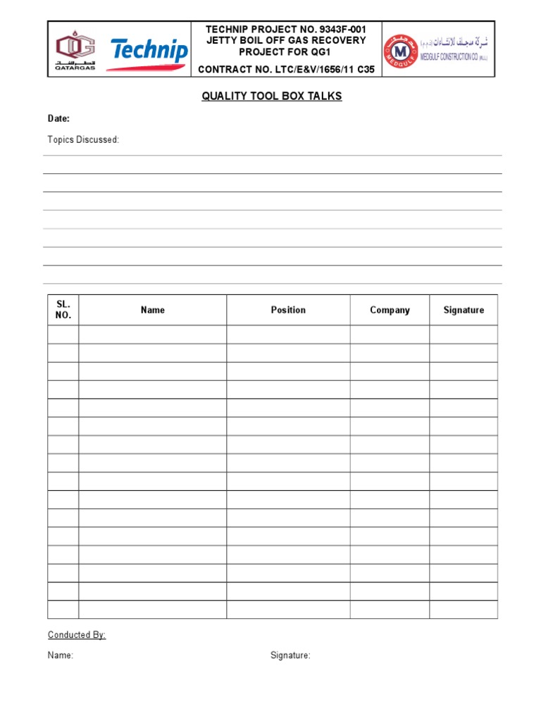 Tool Box Talks Formats | PDF