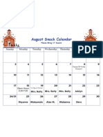 August Snack Calendar: Sunday Monday Tuesday Wednesday Thursday Friday Saturday