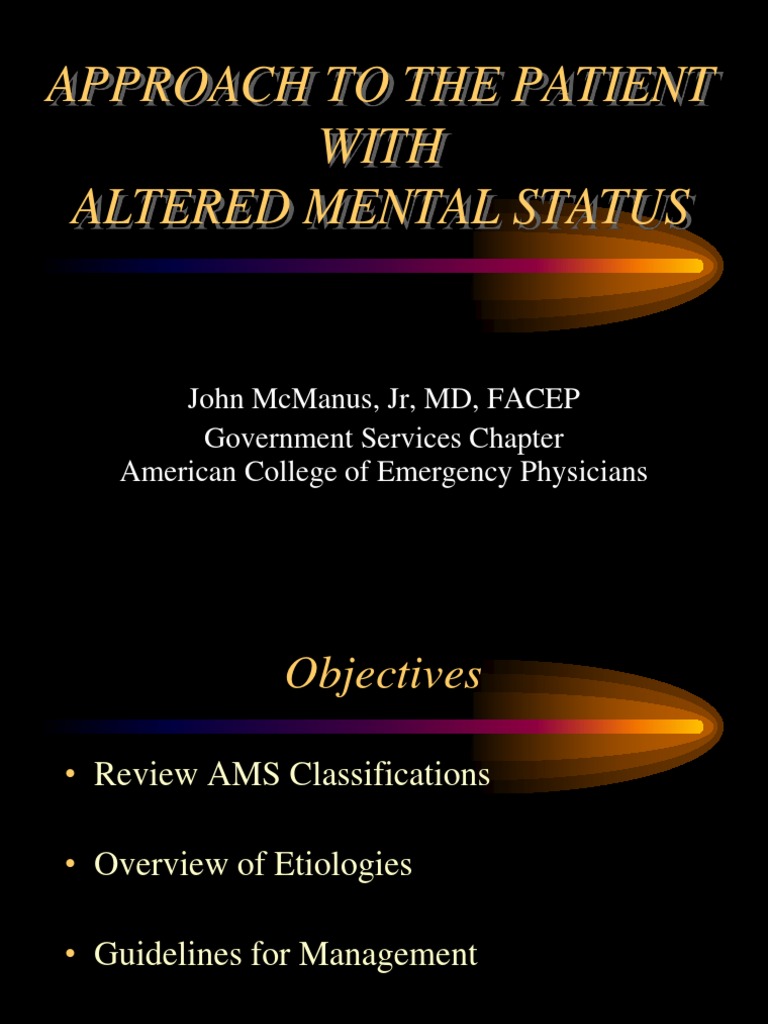 Approach to the Patient With AMS Coma Clinical Medicine