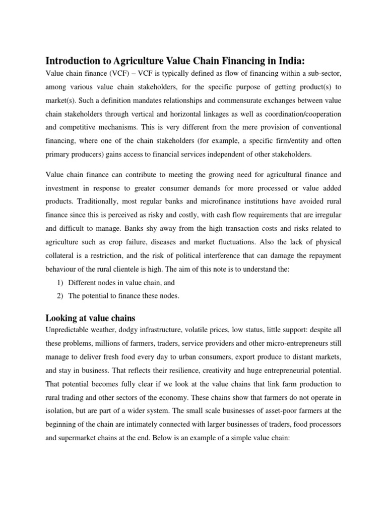 Agriculture Value Chain Financing in India | PDF | Cooperative | Banks