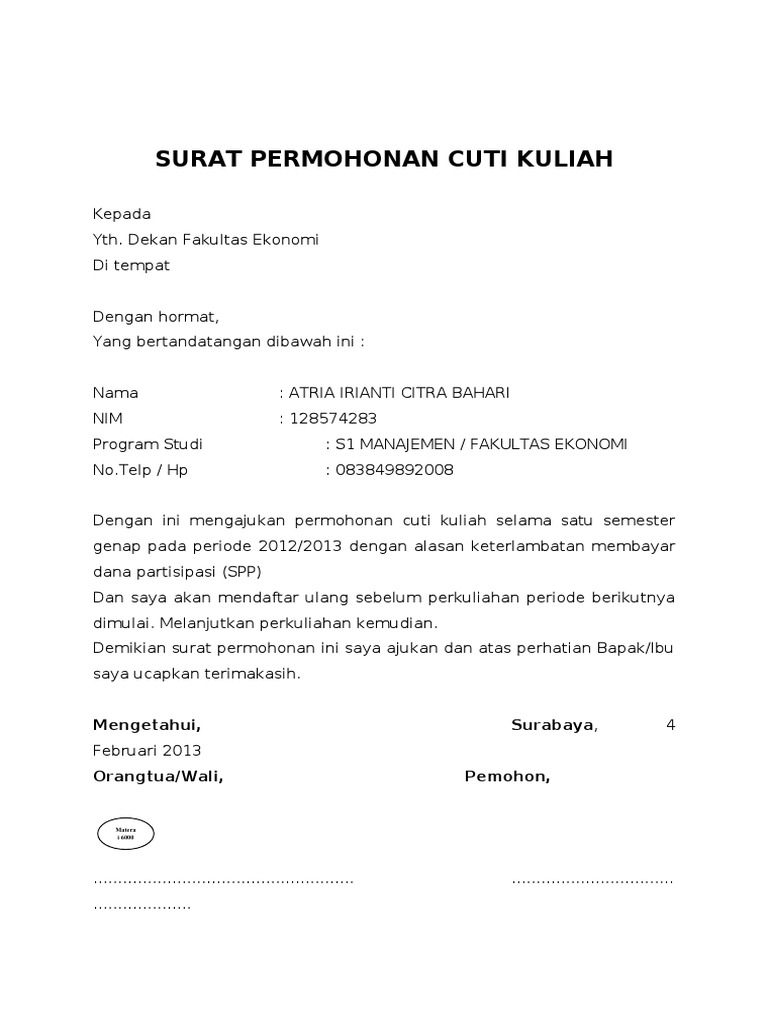 Contoh Surat Cuti