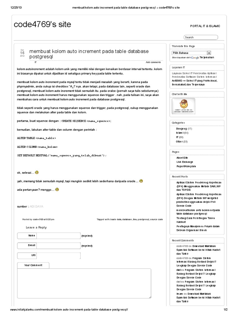 Membuat Kolom Auto Increment Pada Table Database Postgresql Code4769's ...