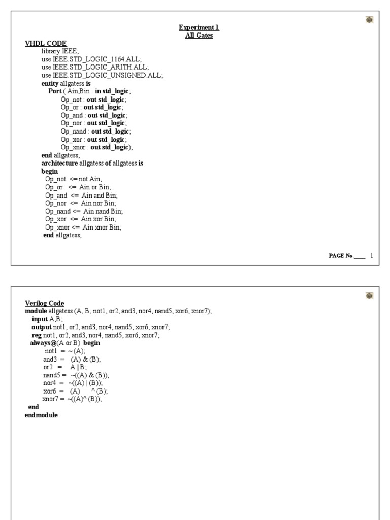 hdl Lab Manual VTU Vhdl Hardware Description Language