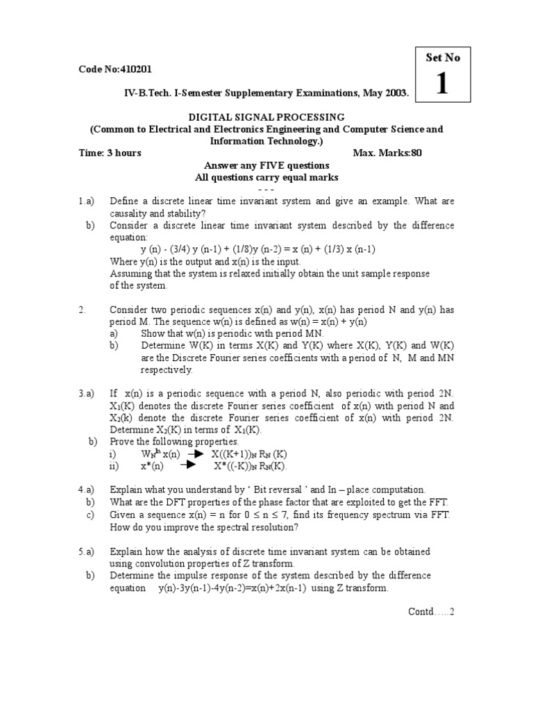 Digital Signal Processing Exam Questions | PDF | Discrete Fourier ...