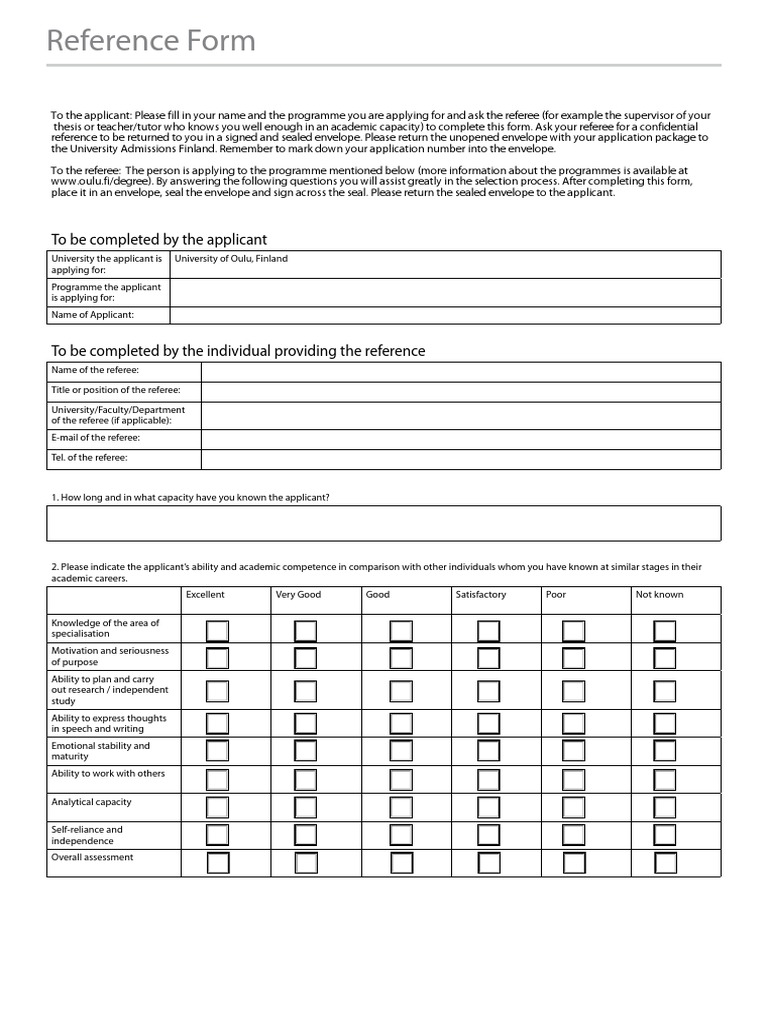University Reference Form Template | PDF | Career & Growth | Social Science