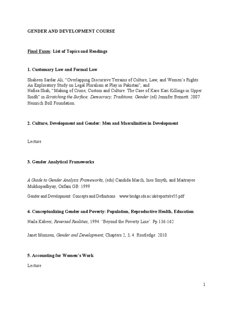 Gender and Development Exam Topics | PDF | Social Science
