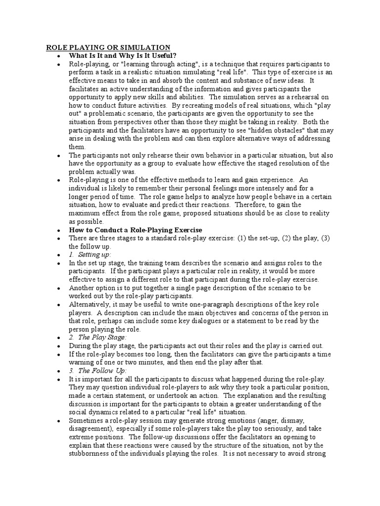 How To Role Play PDF Facilitator Simulation