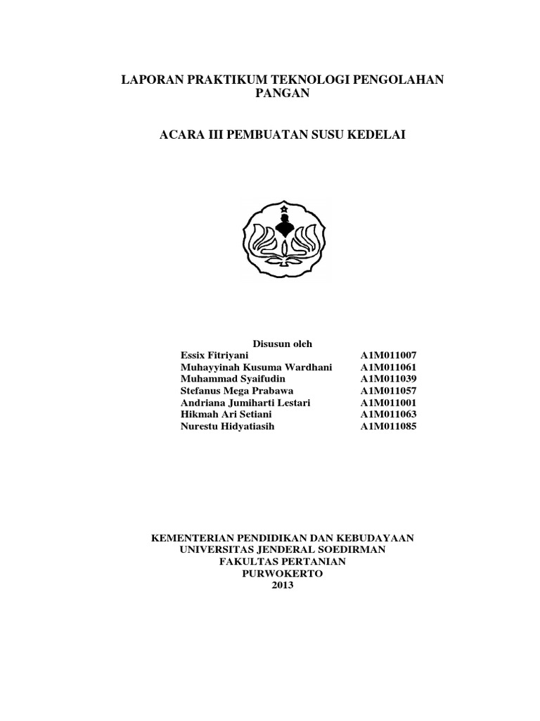 Laporan Praktikum Pembuatan Susu Kedelai Seputar Laporan
