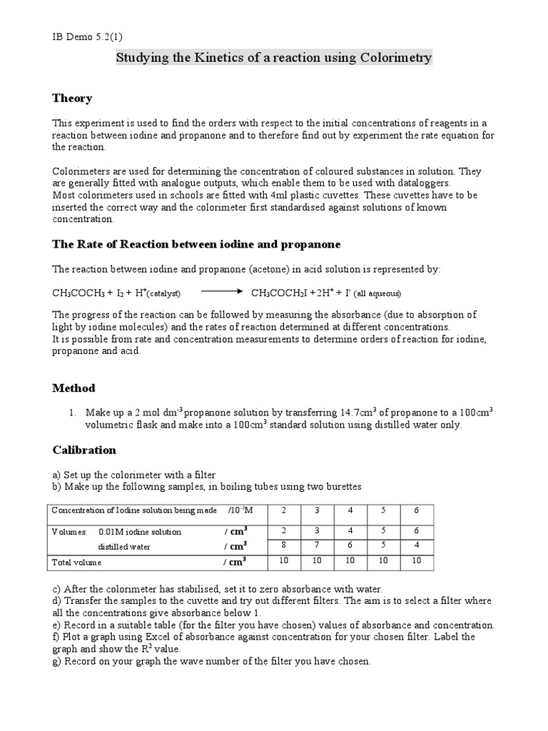 IB Demo 5.2 (1) Iodinepropanone Reaction by Colorimetry PDF