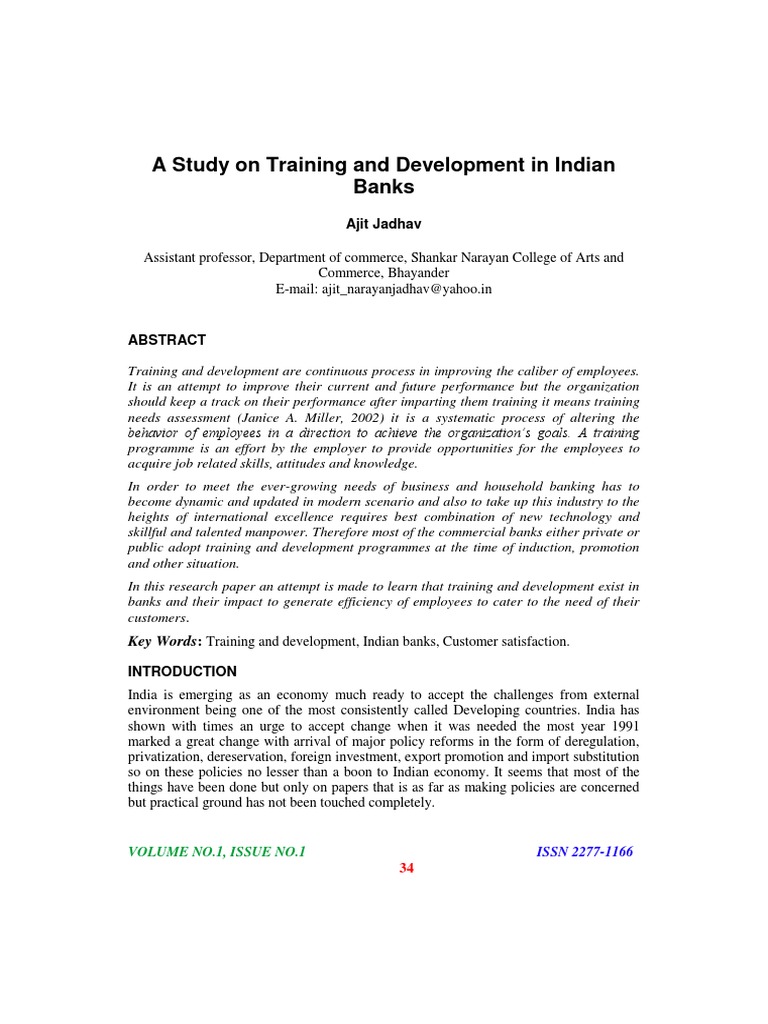 A Study On Training and Development in Indian Banks Ajit Jadhav