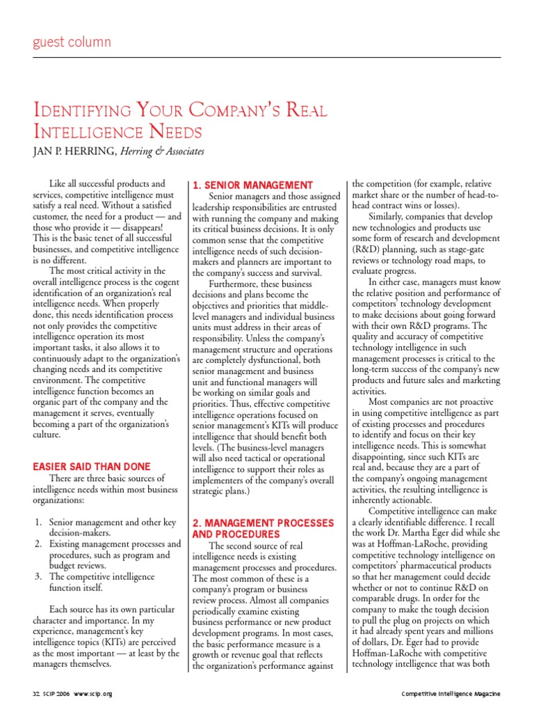 Identifying Key Intelligence Needs | PDF | Research And Development ...