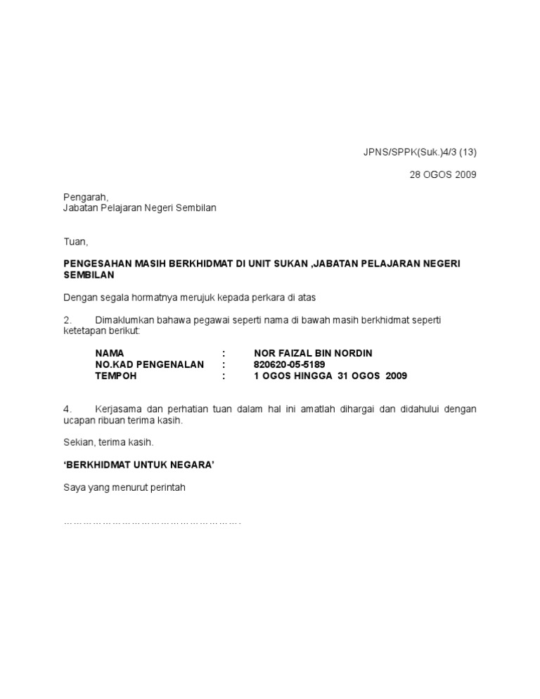 Contoh Surat Pengesahan Bekerja Dari Majikan