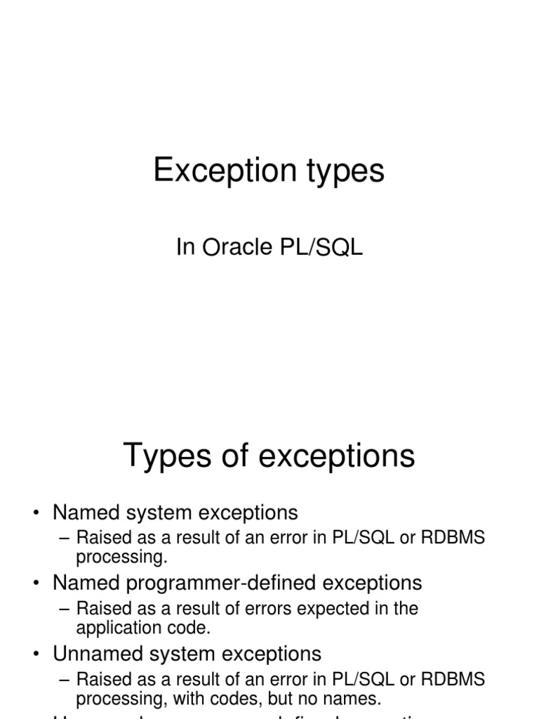 Oracle PL/SQL exception types | PDF | Pl/Sql | Sql