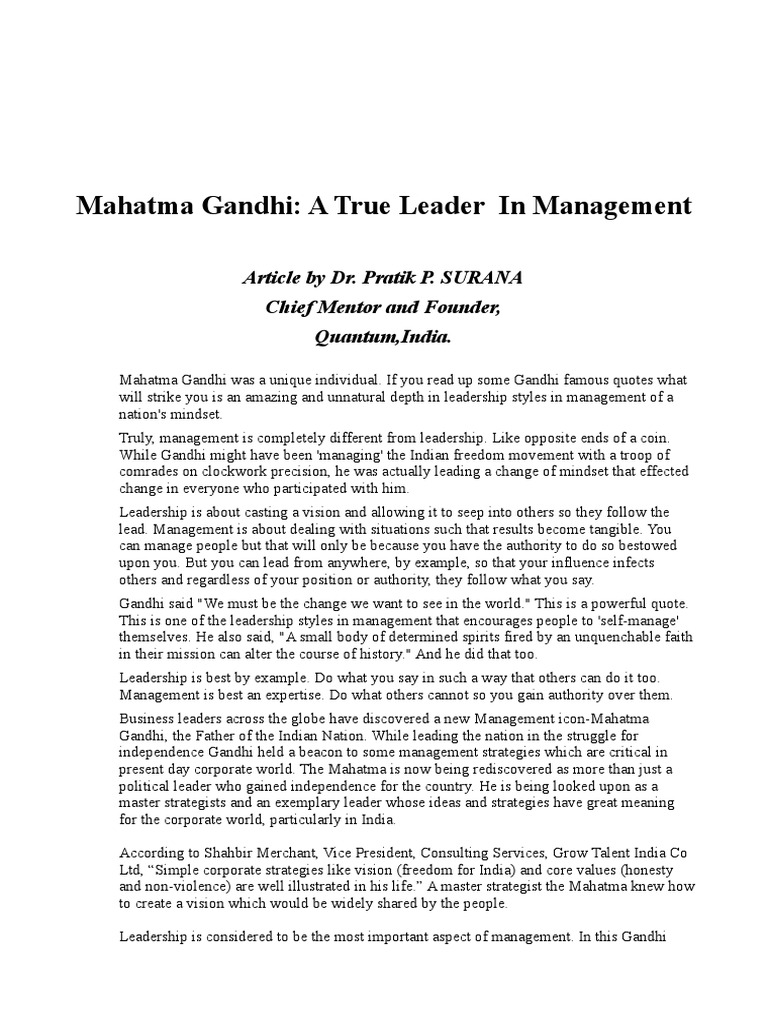 Gandhi: Leadership Lessons for Today | PDF | Mahatma Gandhi | Leadership