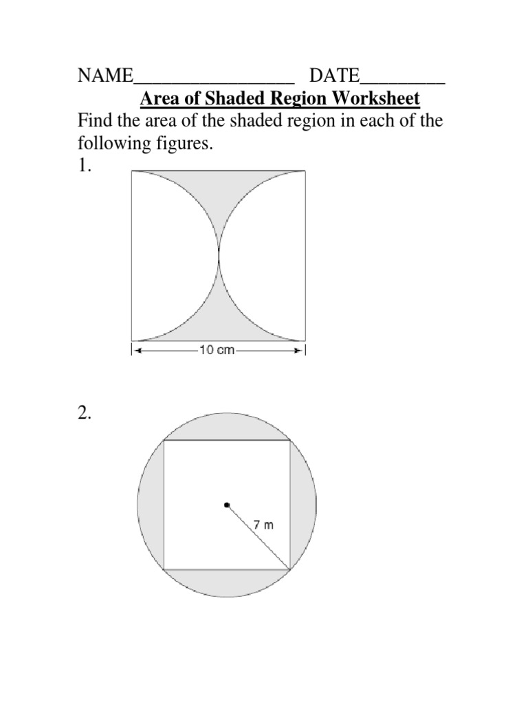 Areas of Shaded Regions Regarding Area Of Shaded Region Worksheet