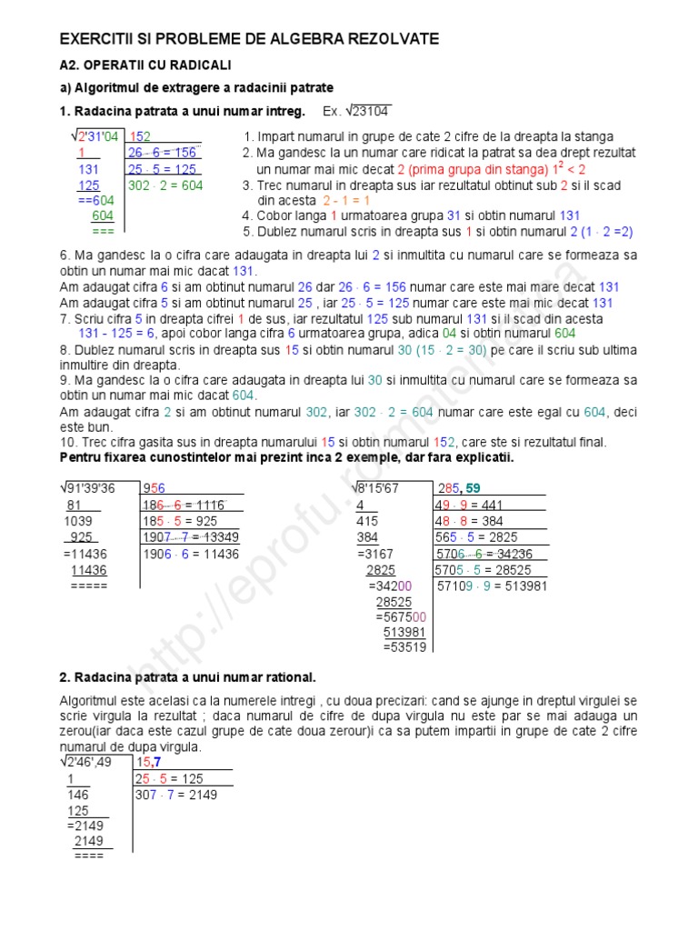Operatii Cu Radicali Rezolvate | PDF