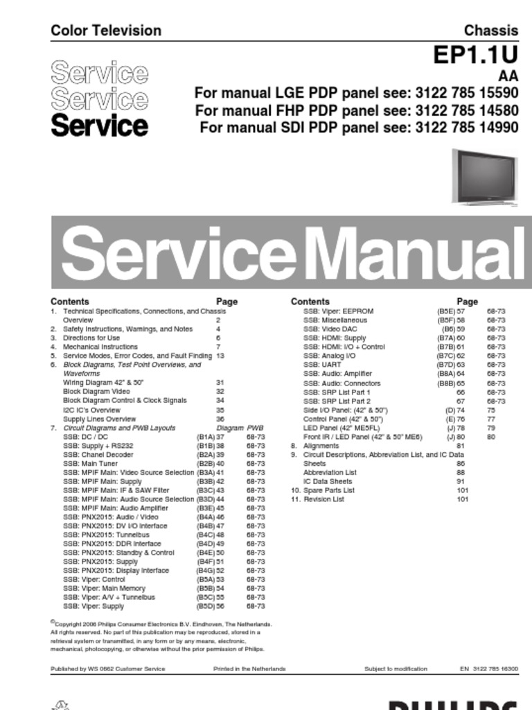PHILIPS Chassis EP1.1U AA Service Manual | Computer Engineering |  Electrical Engineering