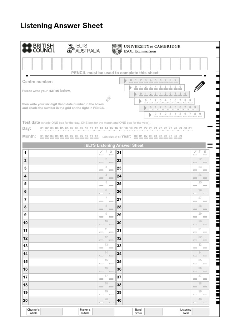 IELTS Listening Answer Sheet Template | PDF | International English ...