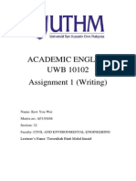 Academic English UWB 10102 Assignment 1 (Writing)