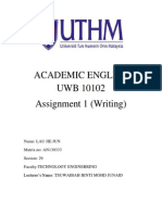 Academic English UWB 10102 Assignment 1 (Writing)