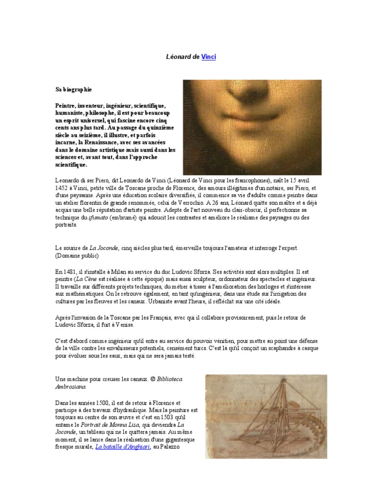 Léonard de Vinci Art et Inventions PDF Leonard de Vinci Média — free download