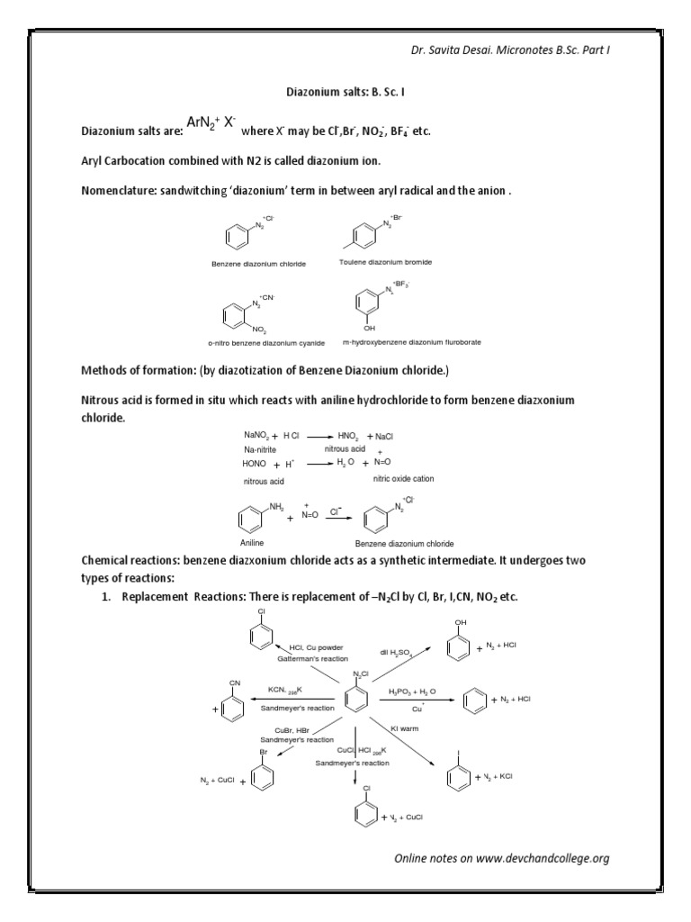 B.sc.I Chemistry Diazonium Salts | PDF