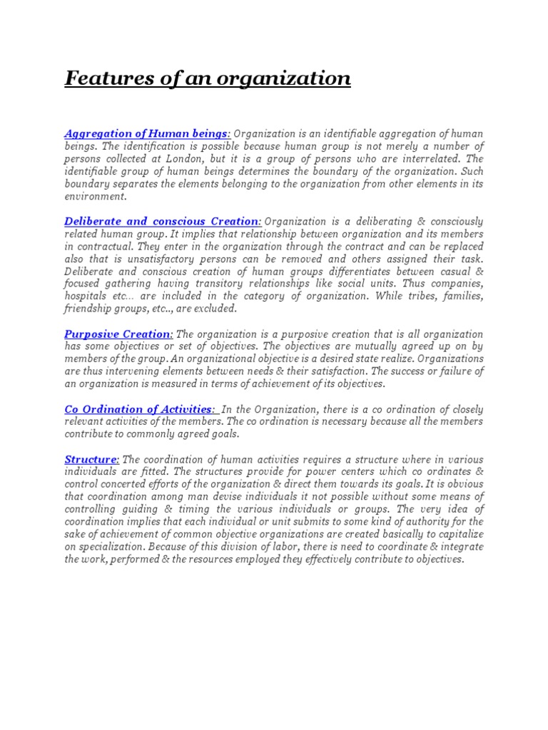Key Features of Organizations | PDF | Division Of Labour | Human