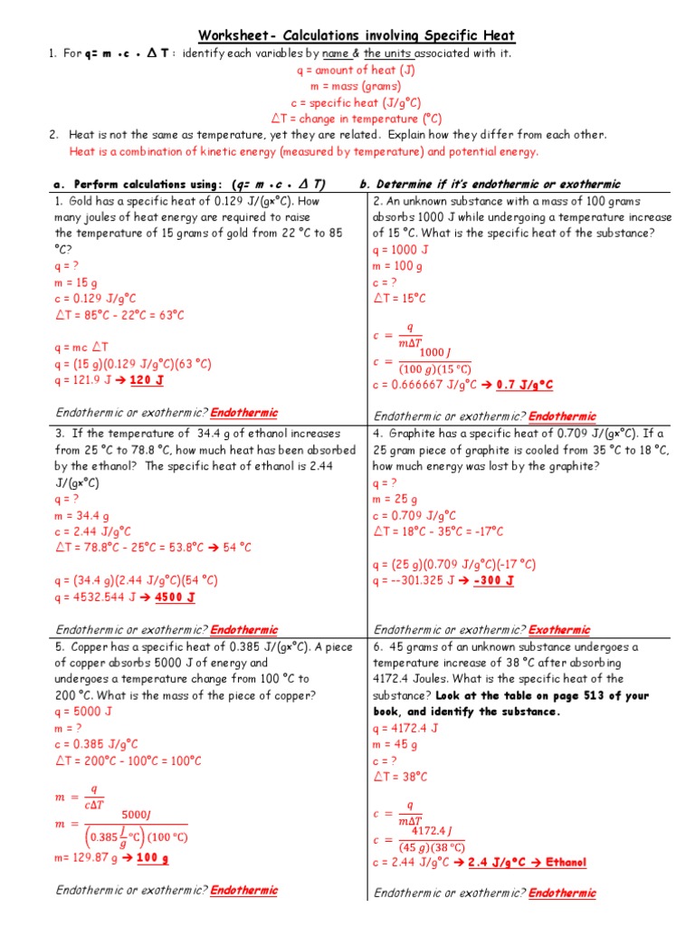 Specific Heat Answers 2013 Heat Capacity