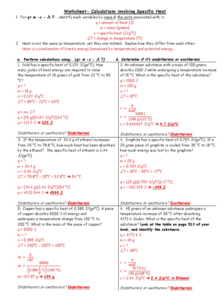 Worksheets Specific Heat Worksheet Answers specific heat answers 2013 capacity