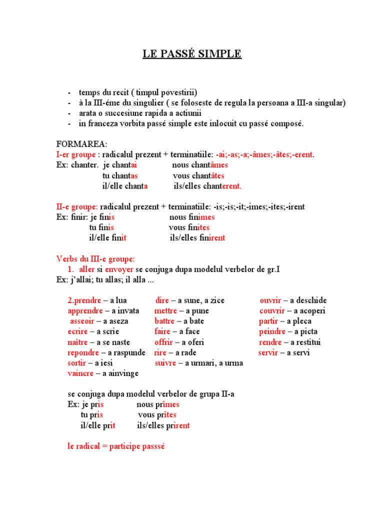 Conjugaison du passé simple | PDF