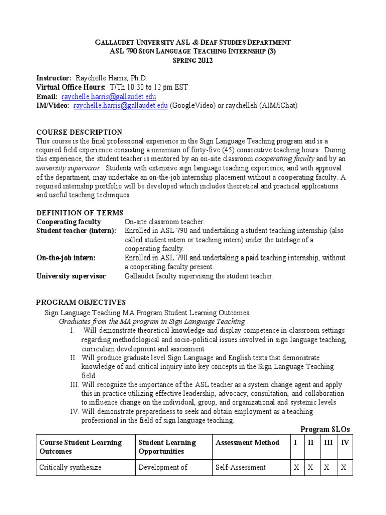 ASL Teaching Internship Course Guide | PDF | Internship | Job Hunting