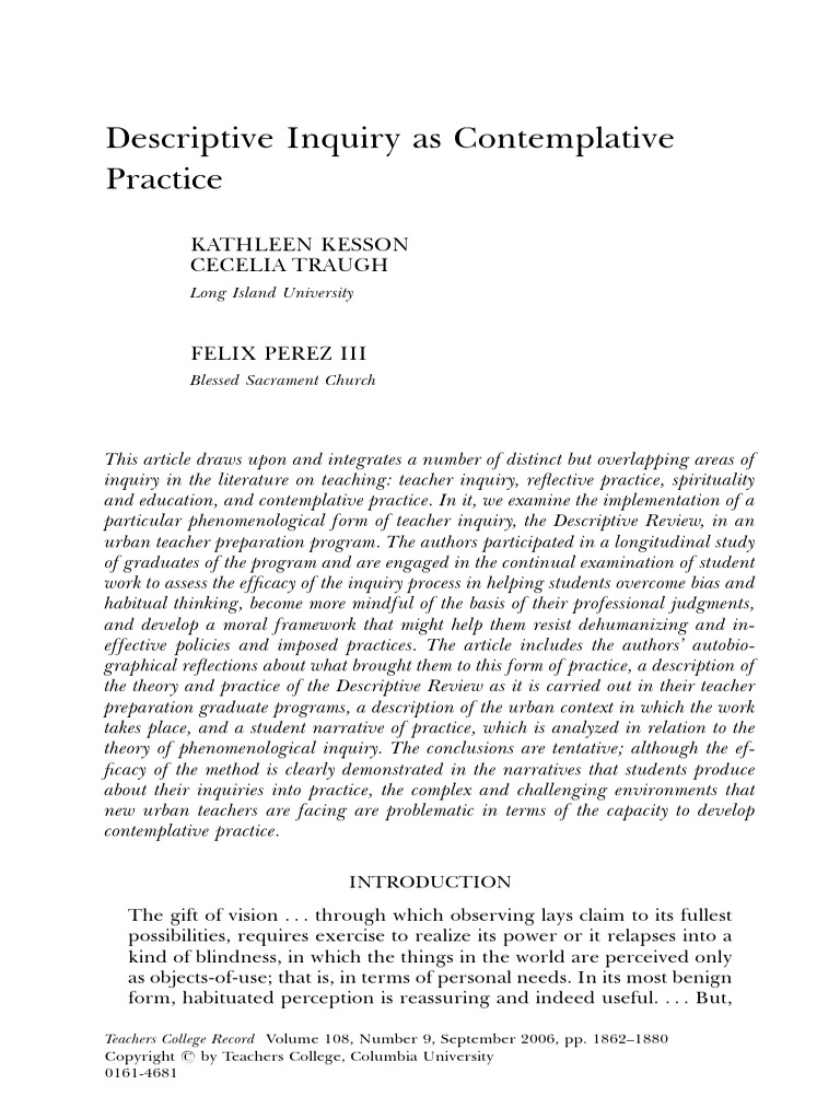 Descriptive Inquiry As Contemplative Practice | PDF | Quakers ...