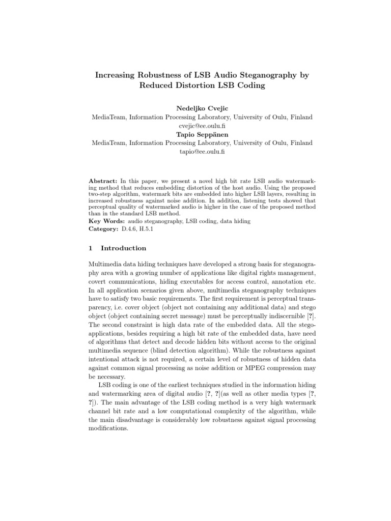 Increasing Robustness of LSB Audio Steganography by Reduced Distortion ...