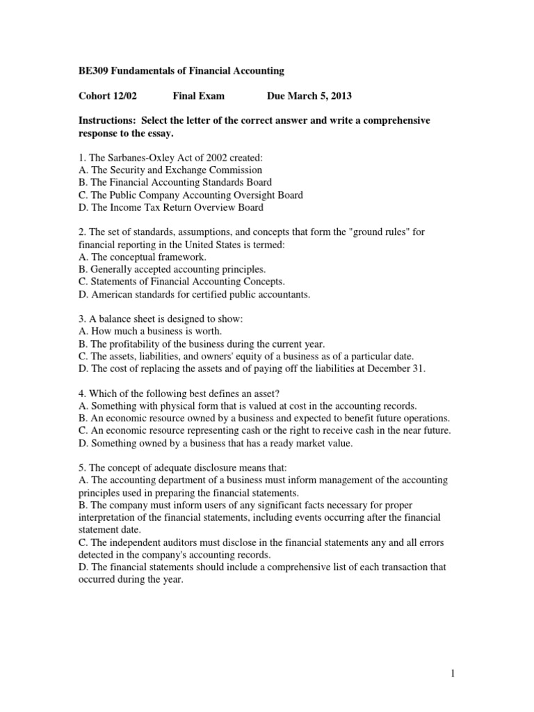 Accounting Final Exam Pdf