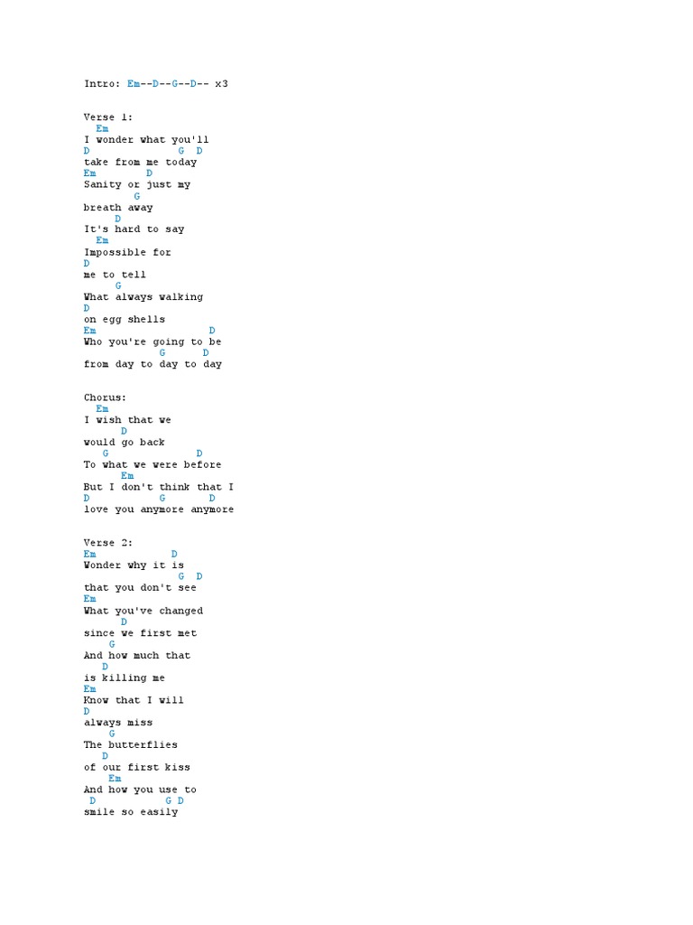 I Dont Think I Love You Chords Hoobastank