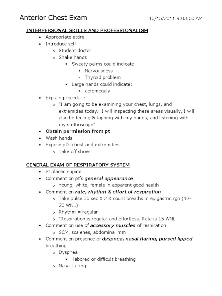 Chest Exam Documentation | Plan d’Etude: Après les Bases – WYFC