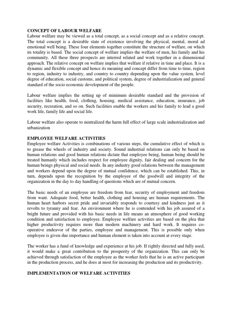 Concept of Labour Welfare | PDF | Welfare | Employment