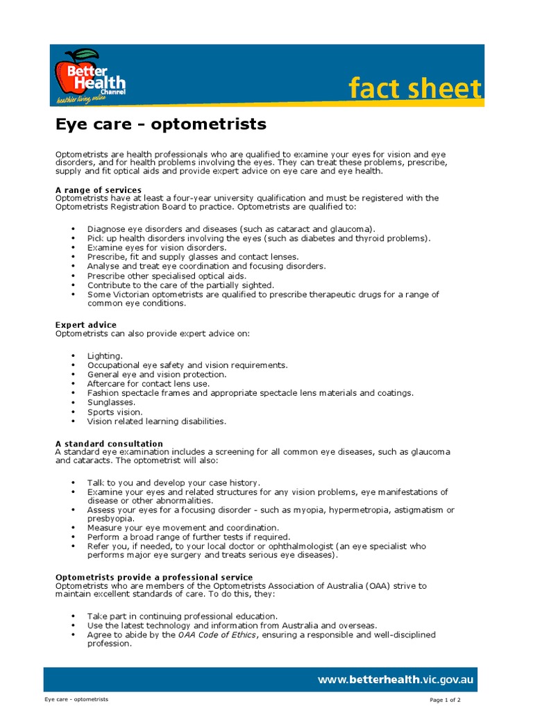 Eye Care Optometrists PDF | PDF | Optometry | Human Eye