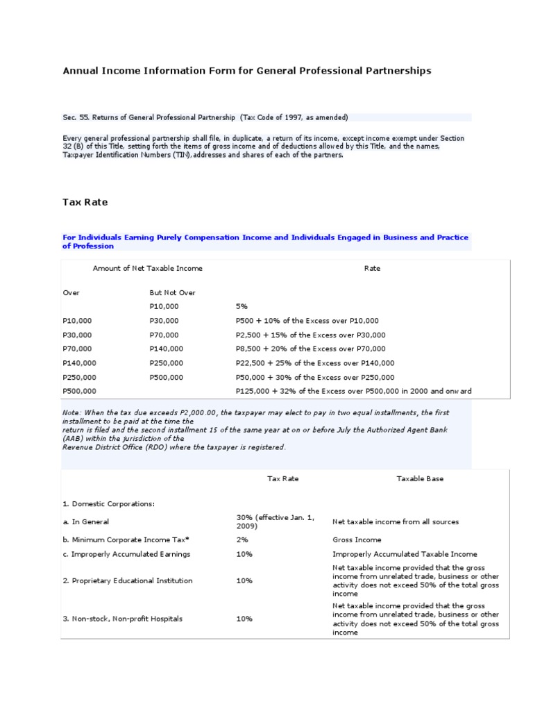 Annual Income Information Form For General Professional Partnerships | PDF