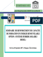 Seminaire de Renforcement Des Capacites en Energies Renouvelables Et Systemes Hybrides Iles Du Saloum