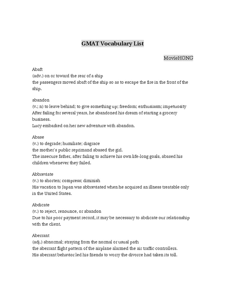 GMAT Vocabulary List | PDF | Defamation | Altruism