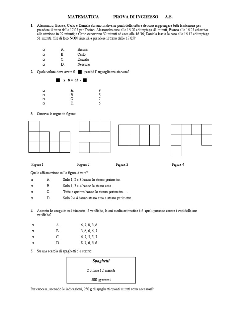 Test Ingresso Matematica Seconda Media Pdf