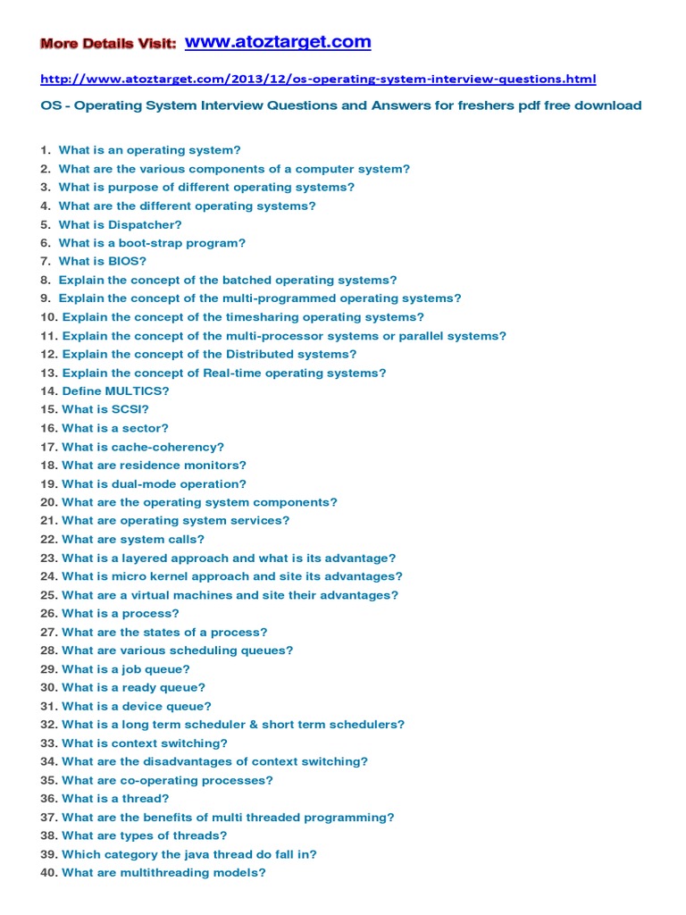 OS - Operating System Interview Questions and Answers For Freshers PDF ...