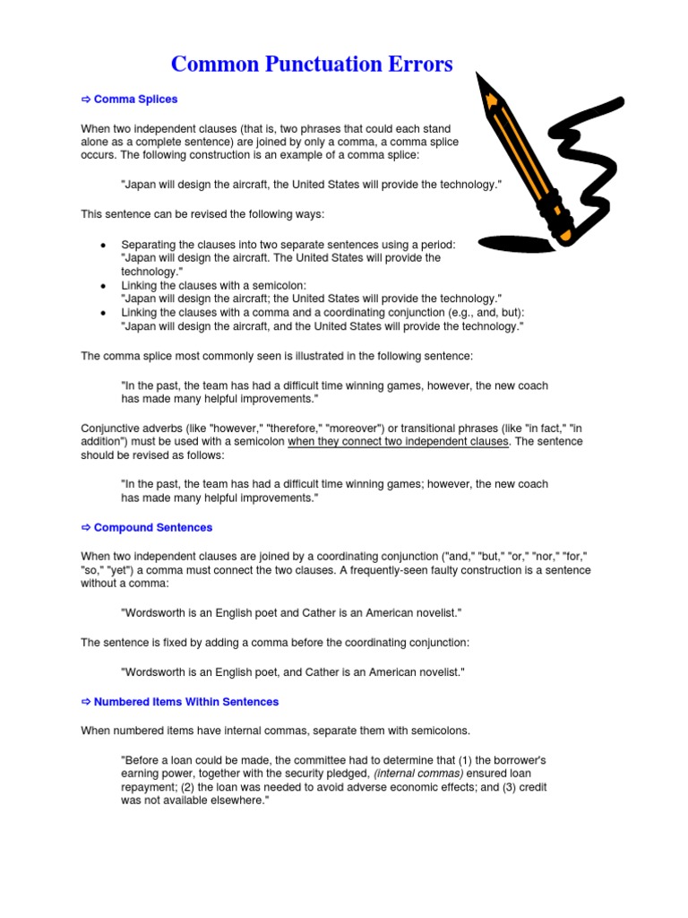Common Punctuation Errors | PDF | Comma | Sentence (Linguistics)