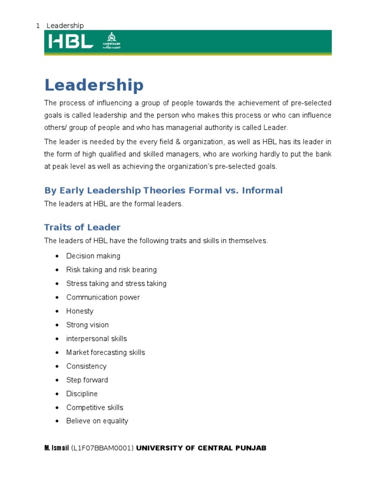 HBL Leadership Traits and Styles | PDF