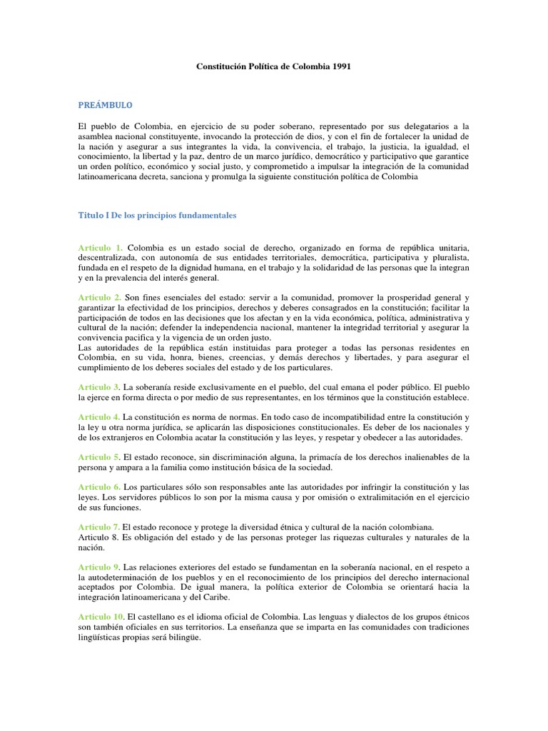 Constitución Política de Colombia 1991 | PDF | Derecho laboral ...